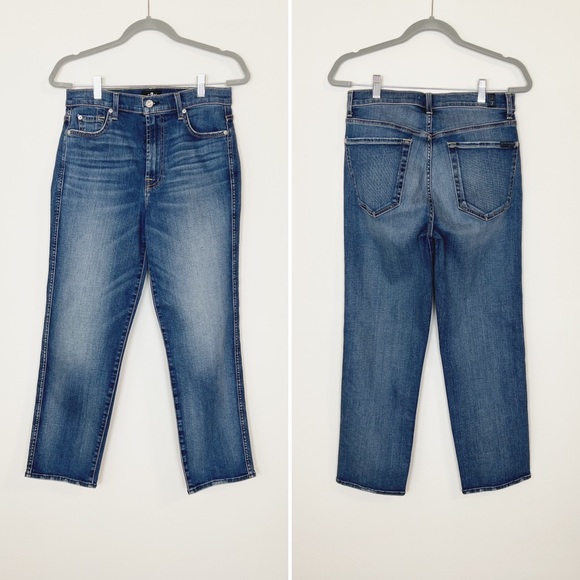 7 For All Mankind High Waist Cropped Straight Denim Jeans 29 - Picture 5 of 8